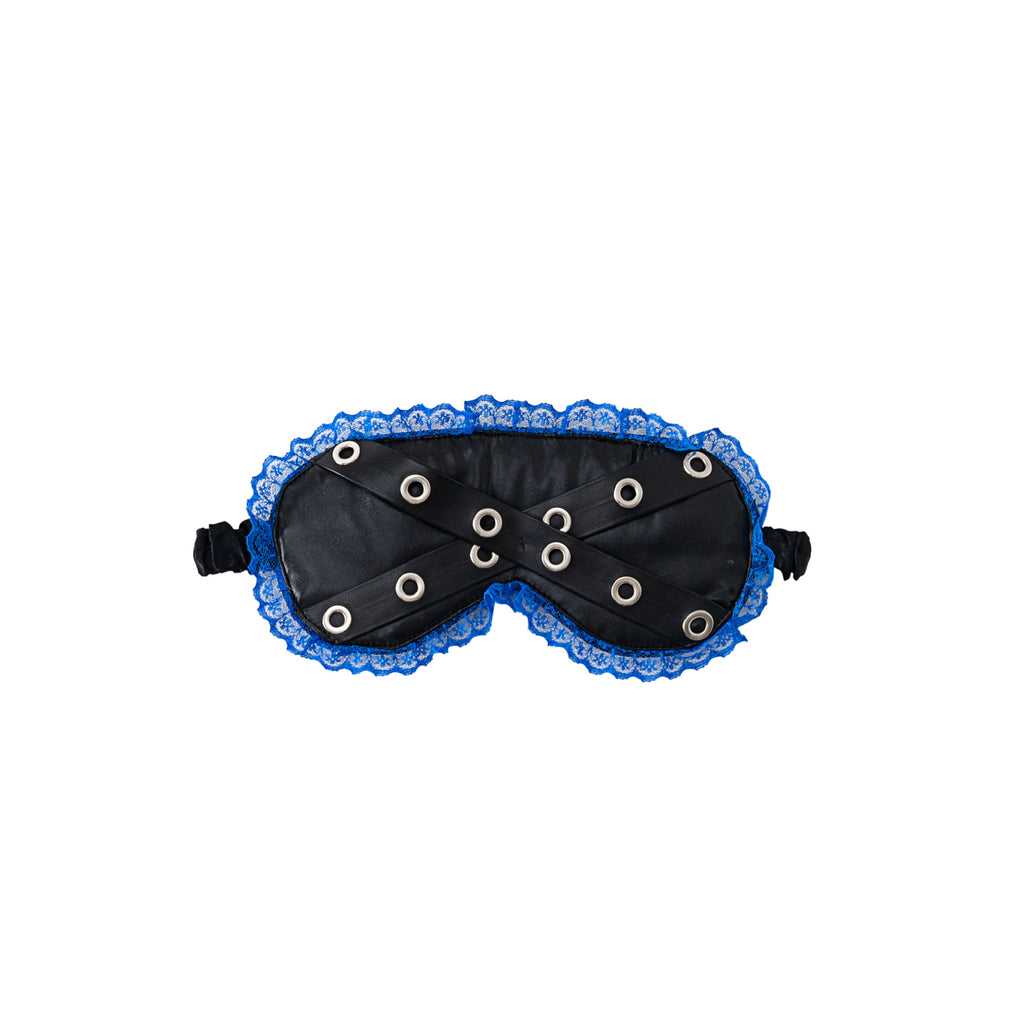 Eyelet Strap Decorated Lace Eye Mask - Black-Indigo
