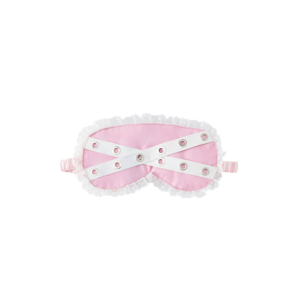 Eyelet Strap Decorated Lace Eye Mask - Pink-White