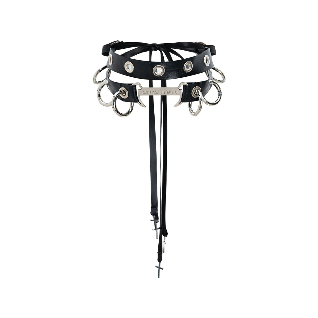 Metal Logo Lace-Up Choker - Black