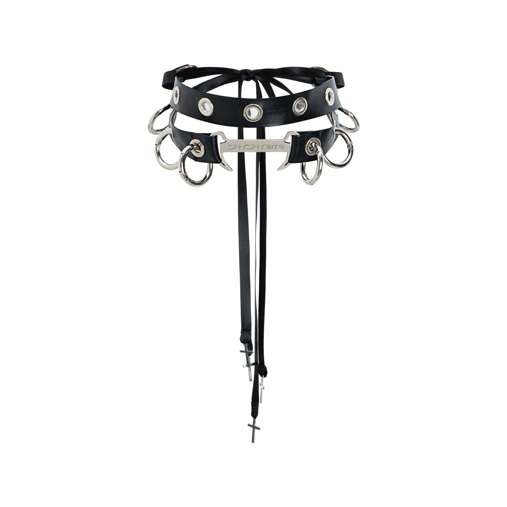 Metal Logo Lace-Up Choker - Black