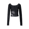 Cross & Spider Lily Tulle Top - Black-Grey
