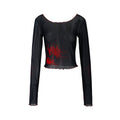 Cross & Spider Lily Tulle Top - Black-Red