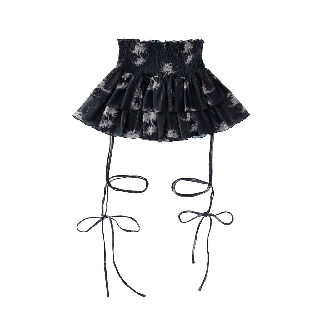 Cross & Spider Lily Full Print Tulle Beach Skirt - Black-Grey