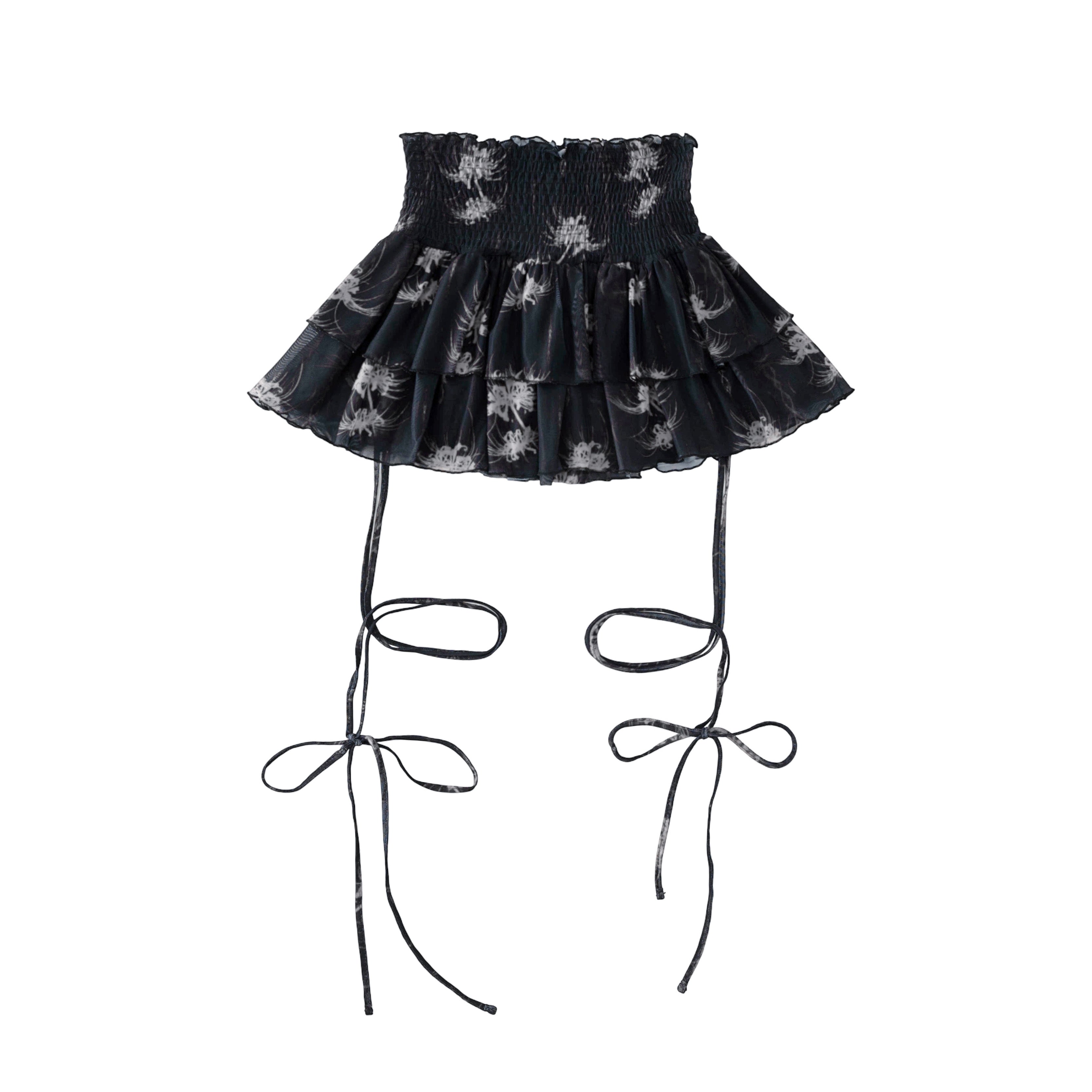 Cross & Spider Lily Full Print Tulle Beach Skirt - Black-Grey