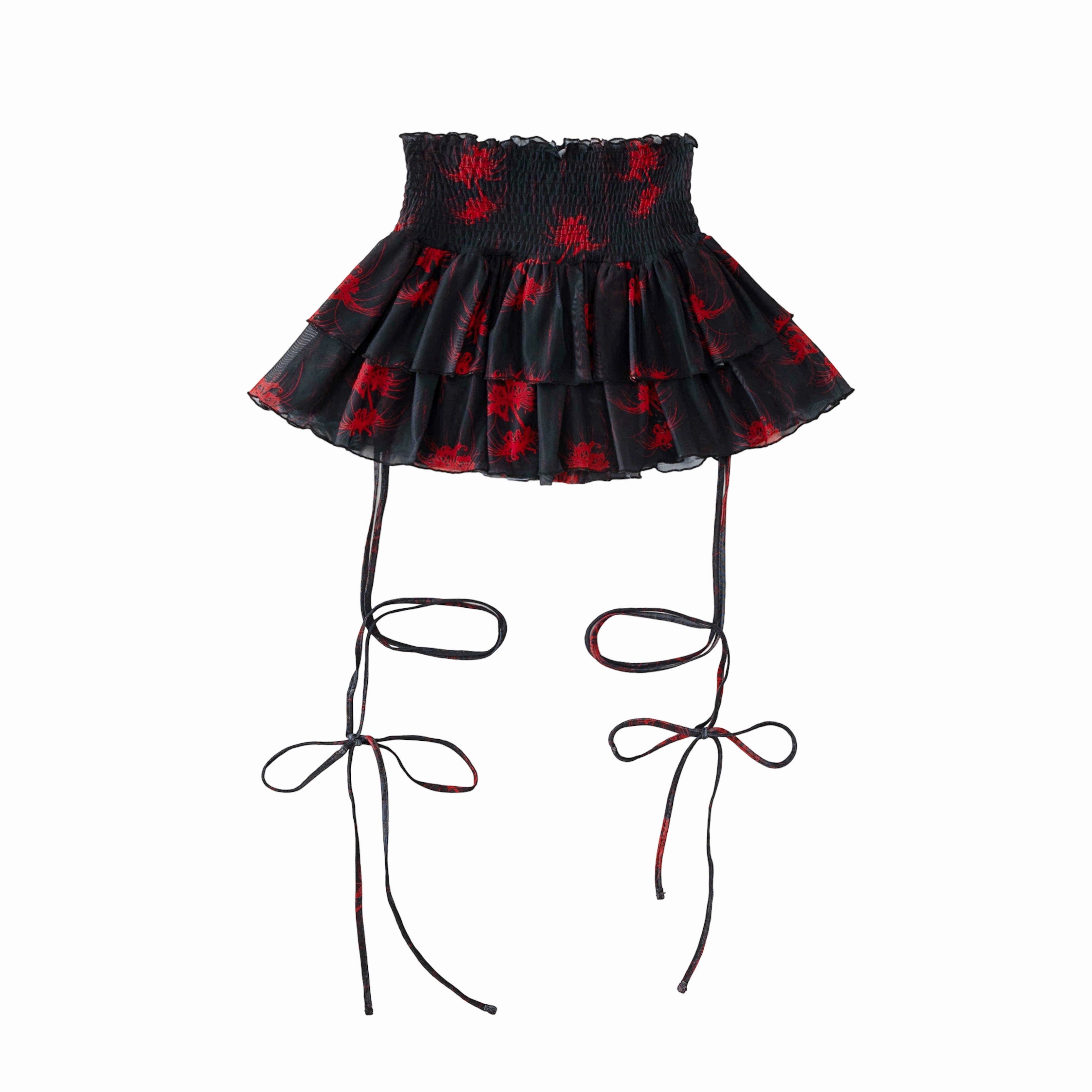 Cross & Spider Lily Full Print Tulle Beach Skirt - Black-Grey