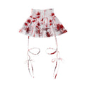 Cross & Spider Lily Full Print Tulle Beach Skirt - White-Red