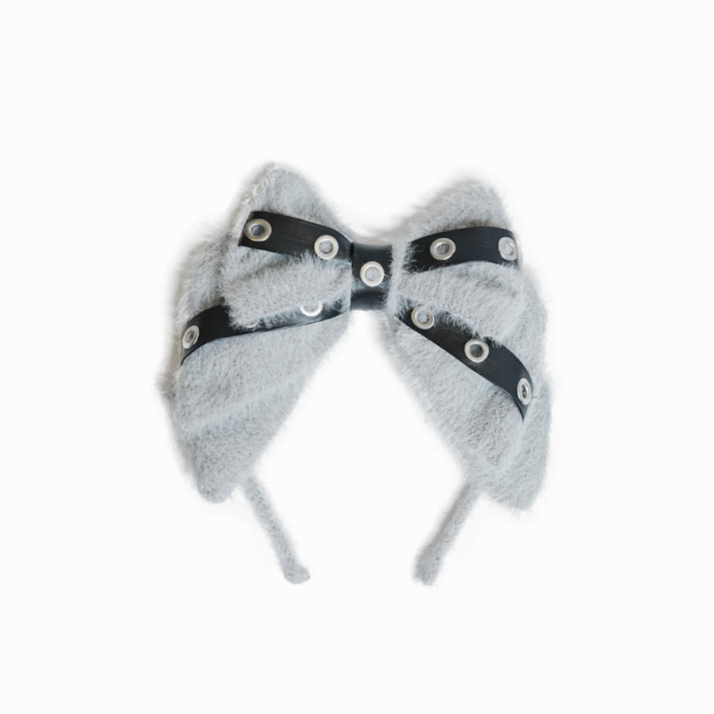Fluffy Eyelet Big Bowknot Headband - Grey